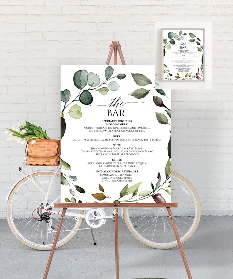 Green Bar Menu Cards Template Bar Menu Template Wedding Bar - Etsy