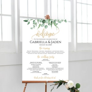 Ceremony Sign with Wedding Party, Greenery program sign, Gold Wedding Program Sign, Ceremony Sign, Wedding Party Sign, Gold Wedding Sign image 8