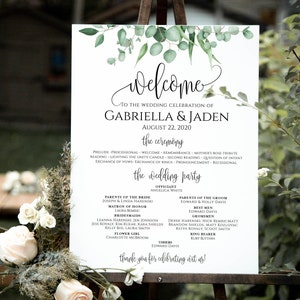 Ceremony Sign with Wedding Party, Greenery program sign, Gold Wedding Program Sign, Ceremony Sign, Wedding Party Sign, Gold Wedding Sign image 3