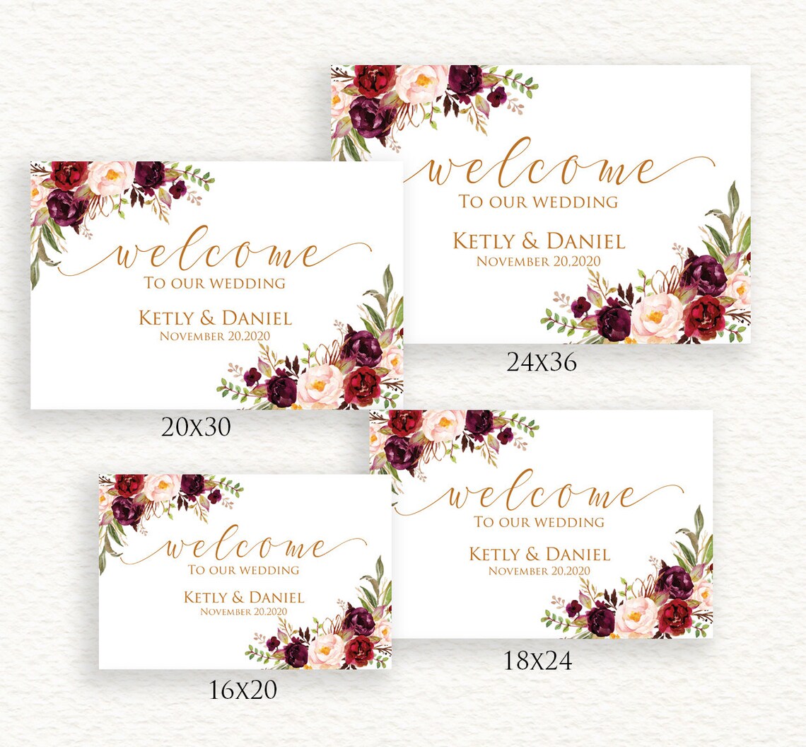 Marsala Wedding Welcome Sign Template Marsala Wedding | Etsy