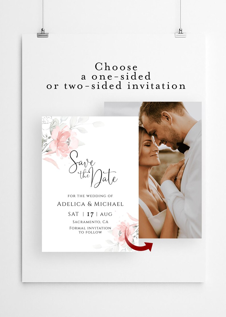 Templett Pink Floral save the date Printable Save the date template Bohemian Save The Date Card Instant Download 100/% Editable Text