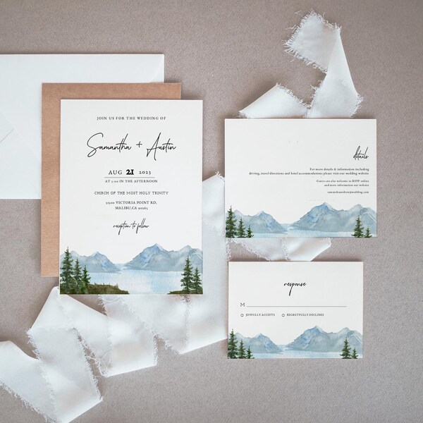 Mountain Wedding Invitation Template - Etsy