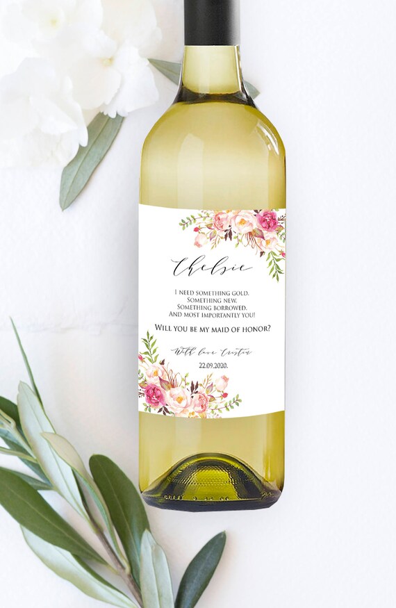 Bridesmaid Wine Label Wedding Wine Label Rustic Wine Label Etsy