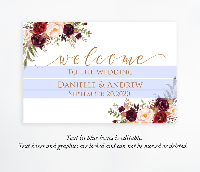 Marsala Wedding Welcome Sign Template Marsala Wedding | Etsy
