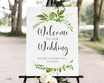 Wedding Welcome Sign template, Greenery wedding signs, welcome wedding template, Greenery template, Sign Printable, Welcome Wedding Sign,