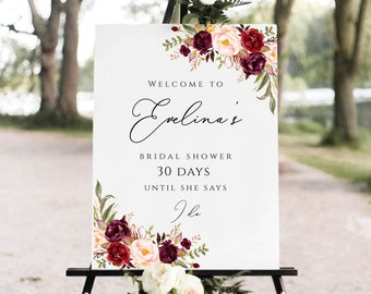 Marsala Welcome bridal shower Sign Template, Welcome wedding signs, Printable Wedding Poster, Bridal Shower Welcome, 100% Editable Text