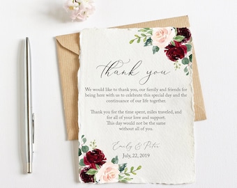 Navy Thank you cards, Wedding thank you template,  Wedding Reception, Marsala thank you cards, Wedding Napkin Note, Thank you SWTH112 #11