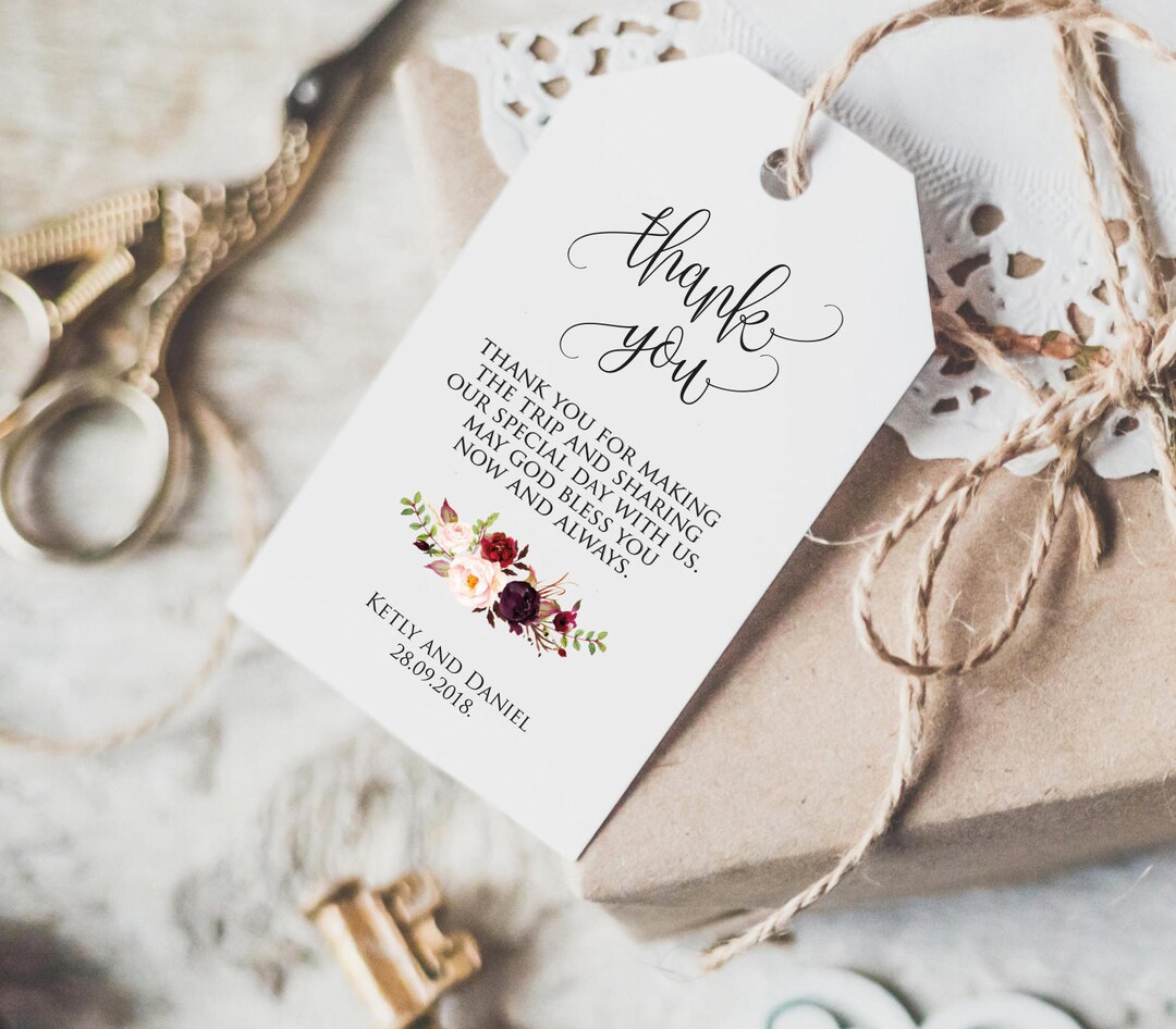 Wedding Favor Tags Printable, Marsala Favor Tag, Thank You Card ...