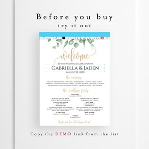 Ceremony Sign with Wedding Party, Greenery program sign, Gold Wedding Program Sign, Ceremony Sign, Wedding Party Sign, Gold Wedding Sign image 5