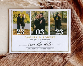 Autumn mood Save the Date Template with Photo, Photographers Wedding Photography Postcard Photo Collage Save the Date, phone save the date