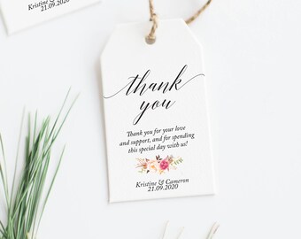 Wedding thank you tag. Tag template, Thank you card, Thank You Tags, Wedding Favor Tags, Wedding thank you, Floral thank you card tags