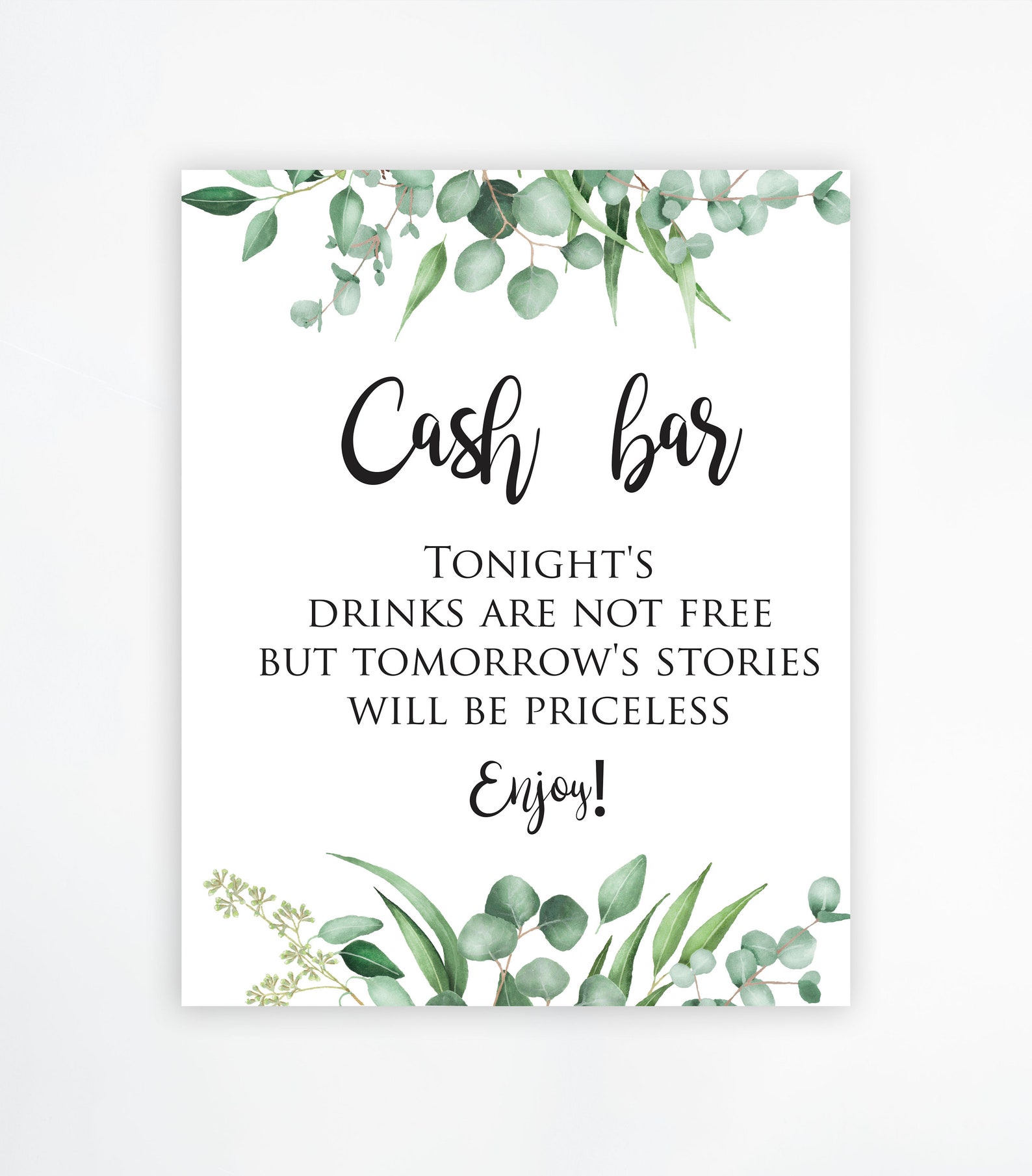 Chic Bar Signs Template Greenery Cash Bar Cash Bar Sign - Etsy