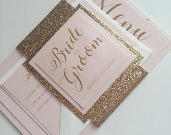 pink gold invitation etsy