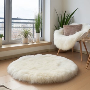 Woolous Round Sheepskin Rug ,100% Natural Genuine Lamb Skin New Zealand Sheep Skin Area Throw Rug Carpet (Diameter 3ft)