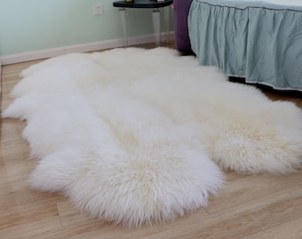 Woolous Real Sheepskin Rug - Gaint 4x6 ft Quad XL Ivory Sheep skin Fur Rug - Ideal for Bedroom, Living Room & Nursery Decor