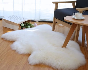 Woolous Sheepskin Rug, New Zealand Real Sheep Skin Throw Rug for Chair, Bedroom and Living Room (Single Pelt, 2x3 ft, Ivory)