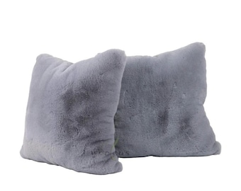 Woolous Faux Rabbit Fur Throw Pillow Covers — 2-Pack Decorative Cushion Cases, Soft and Cozy Home Décor Accessory (18x18 inches, Light Gray)