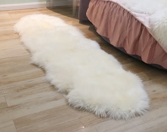 Woolous Sheepskin Rug Double Pelt, Large Natural New Zealand Runner Rug, Real Sheep skin Rug for Bedroom & Living Room(ivory,2x6 ft)
