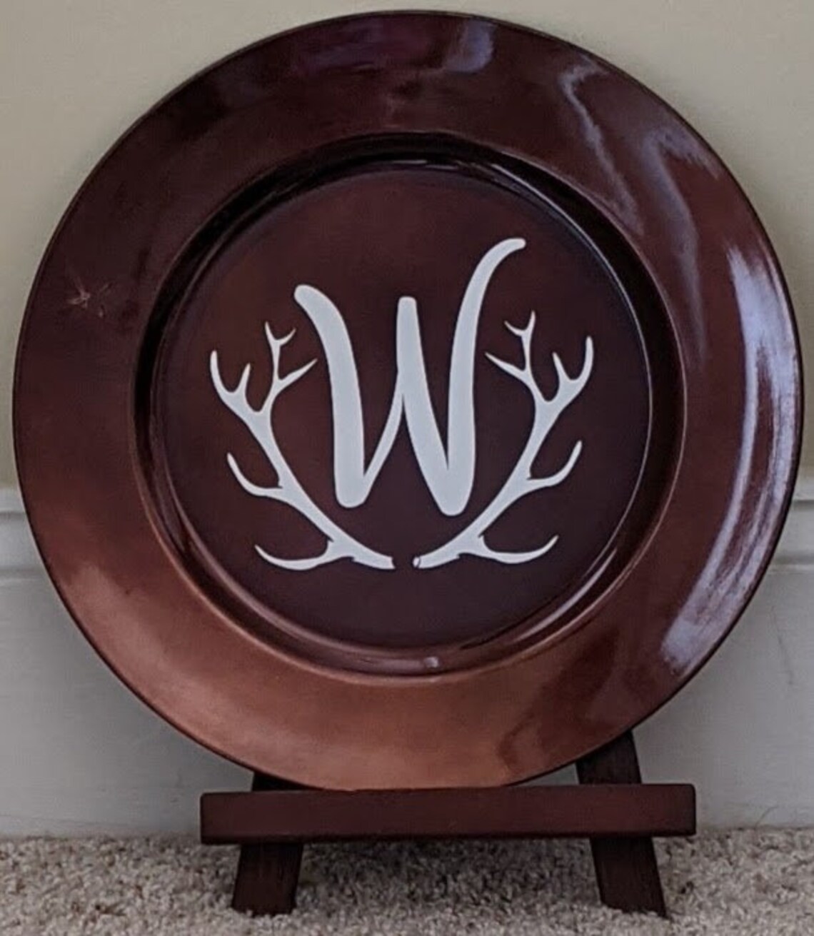 Decorative Farmhouse Charger/platemonogram With Antlers Etsy