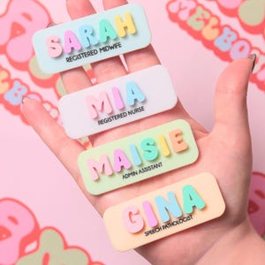 Personalised Rainbow Retro Name Badge | Nurse Badge Reel | Lanyard | Teacher | Midwife