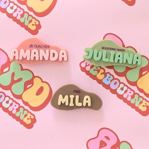 Insignia de nombre personalizada con letras de burbuja geométricas bohemias y fuente gruesa, insignia de enfermería, insignia de maestro, etiqueta de trabajo, idea de regalo hecha a mano, hecha a medida
