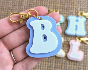 Customizable Pastel Initial Keychain – 70s Retro Acrylic Monogram