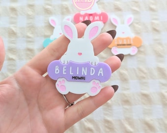 Personalized Easter Bunny Name Badge, Teacher Nurse Gift