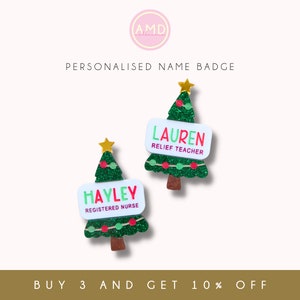 Personalised Acrylic Name Badge Christmas Tree Festive Holiday Season Teacher Nurse Magnetic Pin Handmade  Quirky Gifts Ideas Prac Staff AUS