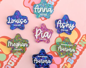 Nurse Name Badge Chunky Glitter Stars Personalised Acrylic Nurse Badge Reel Sparkly Pin Magnetic Retractable Teaching Midwife Student Nurse