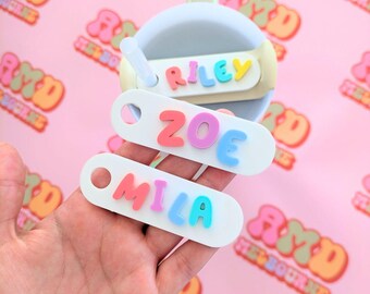 Personalized Bubble Letter Stanley Topper, Pastel Rainbow Nameplate