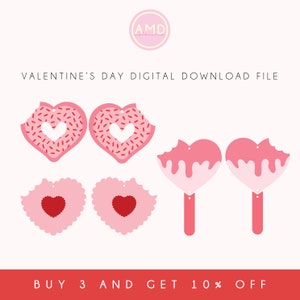 Valentine's Day Earring Pack Chocolate Bite Cookie Heart Cut Pattern Jewellery SVG PDF EPS Digital Download Accessories Acrylic Engrave File