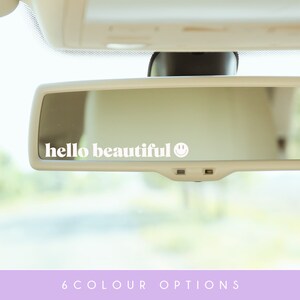 Hallo mooie auto spiegel sticker sticker positiviteit bevestiging citaat retro groovy sfeer esthetische bloem hart smiley wit schattig