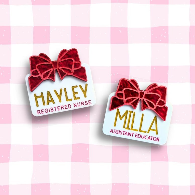 Nurse Name Badges Personalised Acrylic Christmas Gift Box Bow Festive