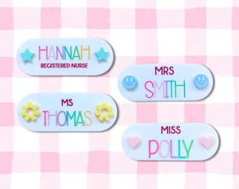 Personalized Acrylic Name Badge: Handmade Pastel Teacher/Nurse Badge