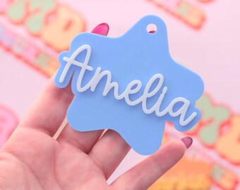 Personalised Custom Name Bag Tag | Kids Backpack | School Essentials | Kindergarten | Zipper Tag | Star | Pastel