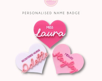 Personalised Acrylic Name Badges Valentine's Day Gifts Teacher Nurses Magnetic Handmade Pastel Fun Designs Quirky Gift Ideas Prac Staff Au