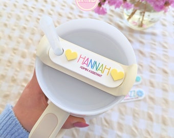 Personalised Stanley Topper Name Plate Custom Acrylic Pastel Teacher Nurse Midwife Rainbow Work Water Bottle Tumbler Name Tag Gift Idea