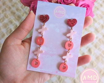 XOXO Dangle Earrings, Valentine's Day Acrylic Kisses & Hugs