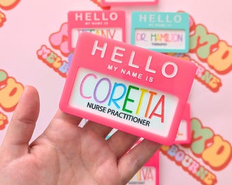 Personalized Acrylic Name Badge, Fun Pastel Colors, Magnetic or Pin
