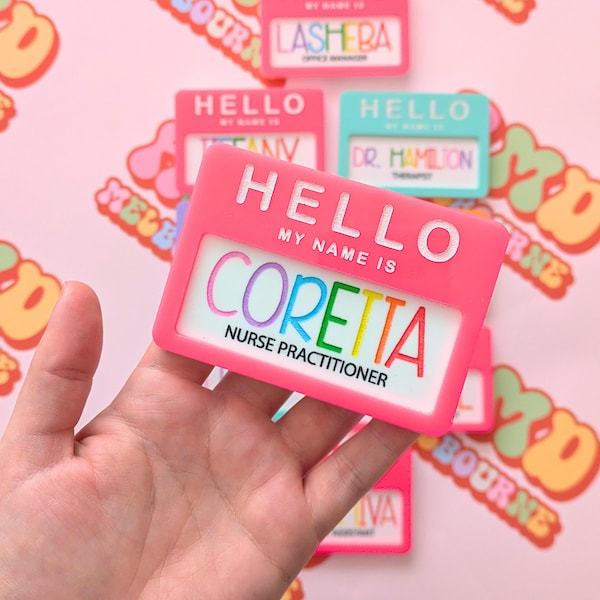 Personalized Acrylic Name Badge, Fun Pastel Colors, Magnetic or Pin