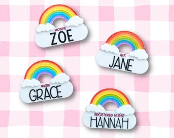 Personalised Rainbow Pastel Acrylic Name Badges Gifts Teacher Nurses Magnetic Handmade Pastel Fun Designs Quirky Gift Ideas Prac Staff Aus