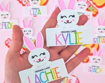 Personalized Easter Bunny Name Badge: Acrylic Rainbow Work Wear