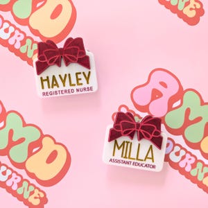 Nurse Name Badges Personalised Acrylic Christmas Gift Box Bow Festive Holiday Teacher Nurse Magnetic Pin Handmade  Quirky Gifts Ideas Staff