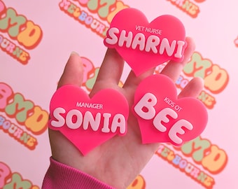 Personalized Love Heart Name Badge, Chunky Bubble Font, Handmade