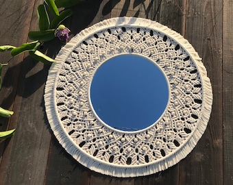 Handmade Boho Macrame Mirror Wall Hanging | Bohemian Style Mirror | Artisan Macrame Wall Art | Unique Living Room Decor