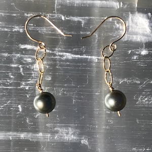 Tahitian Pearl Drop Earrings Gold Filled