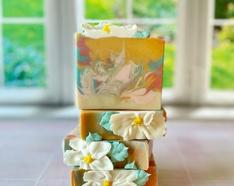 Endless Weekend | Vegan Coconut Milk Soap with Shea Butter | Unique Artisan Soap Bar | BBW Type Hand Piped Flowers