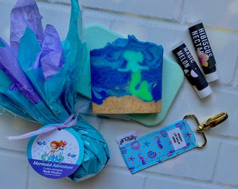 Mermaid Gift Set | Bath & Body Bundle | Soap, Bath Fizzie, Lip Balm