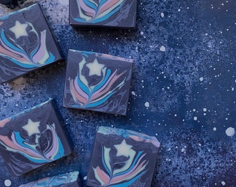 Stargazer | Vegan Coconut Milk Soap with Shea Butter | Unique Artisan Soap Bar | Stars Witchy Celestial Olive Branch Type Lushies