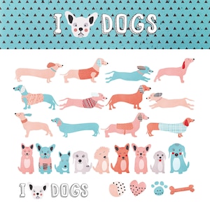 Dogs digital clipart. Dog clip art. Animals planner stickers, puppy, bones, pets, pet, dachshund ,vintage, vector graphics. Commercial use